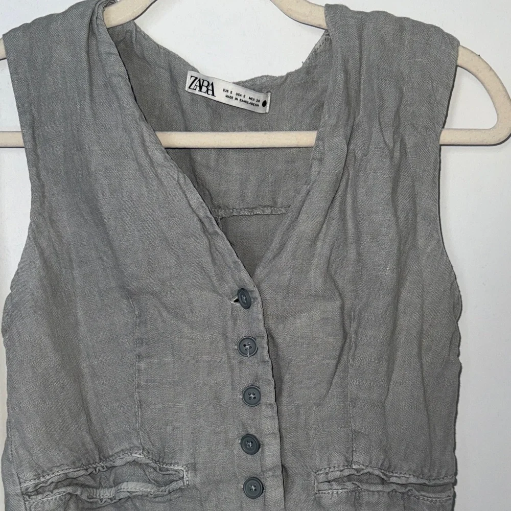 Zara Light Gray/blue Women's Buttoned Vest - Picture 3 of 4